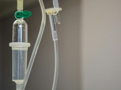 An iv drip in a hospital room.