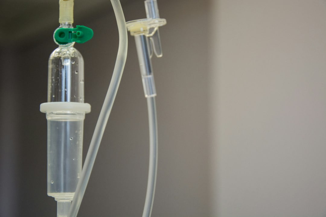 An iv drip in a hospital room.