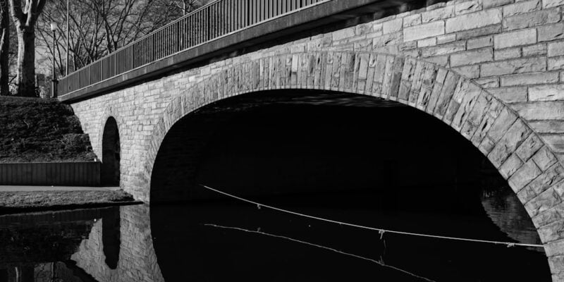 A bridge over water with a bridge and a bridge.