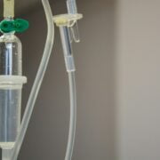 An iv drip in a hospital room.