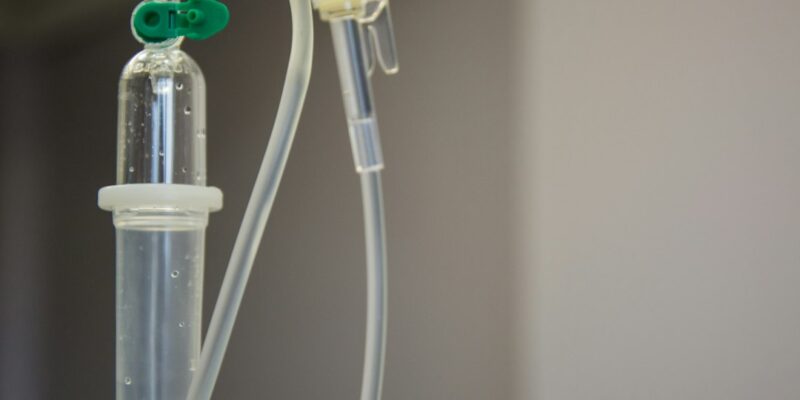 An iv drip in a hospital room.