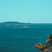 A small island in the middle of a large body of water.