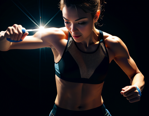 A woman is holding a flashlight in her hand.