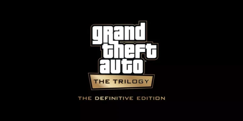 Logo of "grand theft auto: the trilogy – the definitive edition" on a black background.