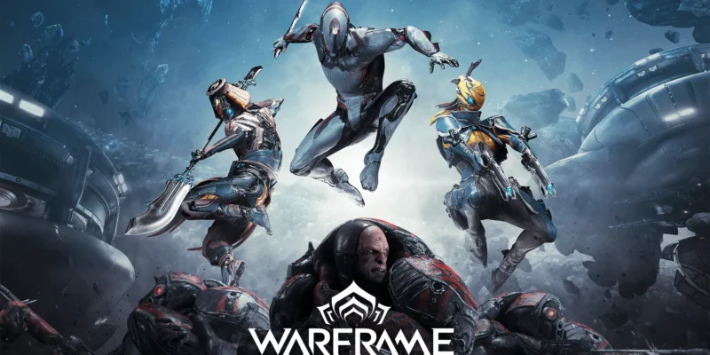 Armored warriors in action in the sci-fi game Warframe Mobile.