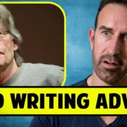 Two men are pictured, one in a smaller inset on the left and the other on the right. Text reads "BAD WRITING ADVICE" in bold yellow at the bottom.