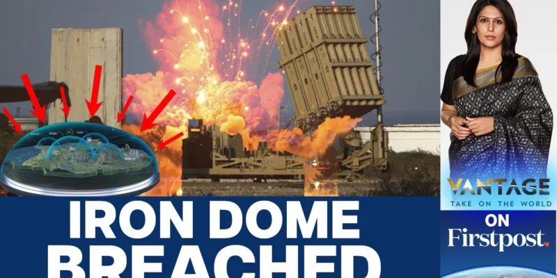 Image depicting an Iron Dome system intercepting multiple projectiles. The headline reads "Iron Dome Breached" with news channel branding on the side.