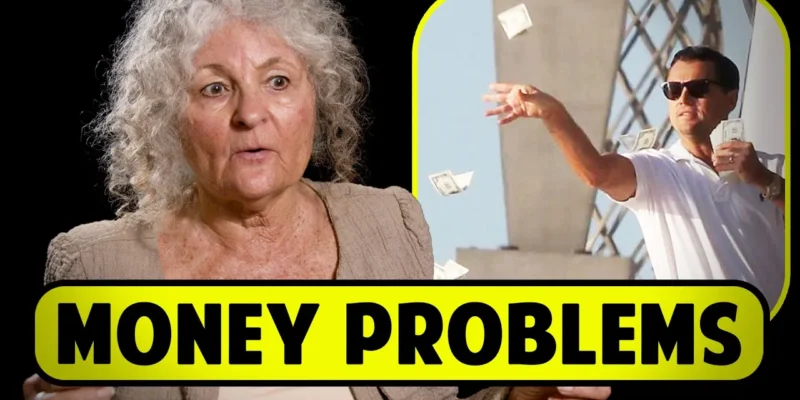 An elderly woman and a man tossing money are shown with the text "Money Problems.