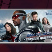 Promotional image for "Sam Wilson: Captain America" on Disney+, featuring four characters in superhero costumes.